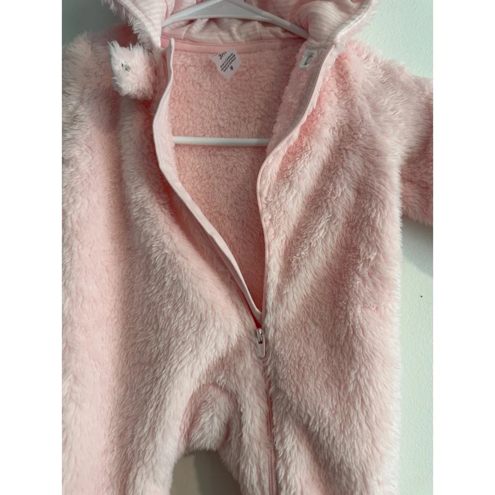 Carter's Just One You Fleece Pram Suit Baby Girl‎ 3M Pink Hooded Bear Ears NWT
